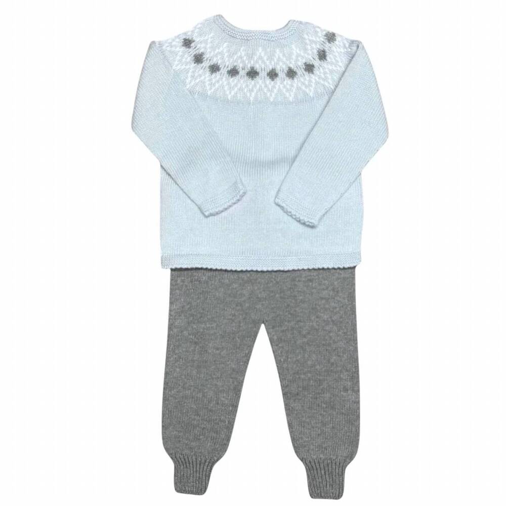 NEW MI LUCERO baby's diamond fair isle jogger set in blue